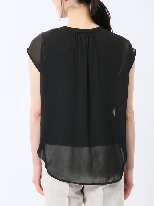 楊柳二重 ノースリ プルオーバーブラウス