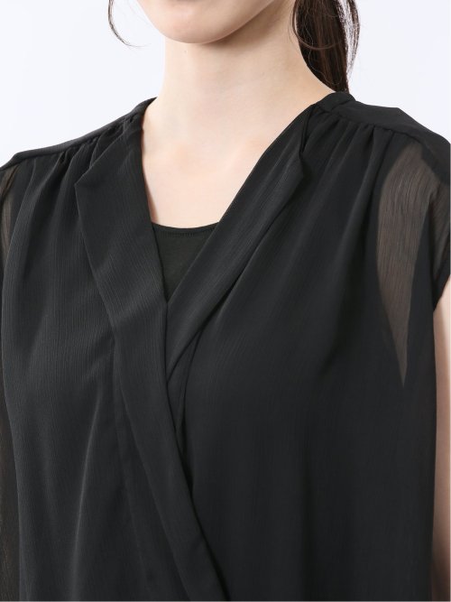 楊柳二重 ノースリ プルオーバーブラウス