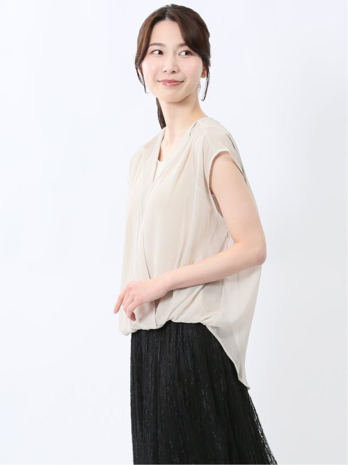 楊柳二重 ノースリ プルオーバーブラウス