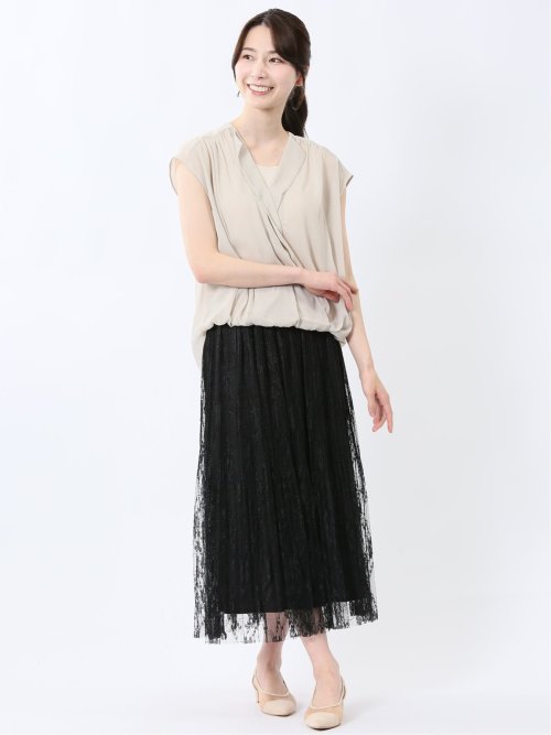 楊柳二重 ノースリ プルオーバーブラウス