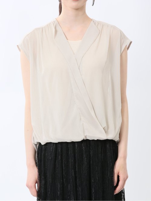 楊柳二重 ノースリ プルオーバーブラウス