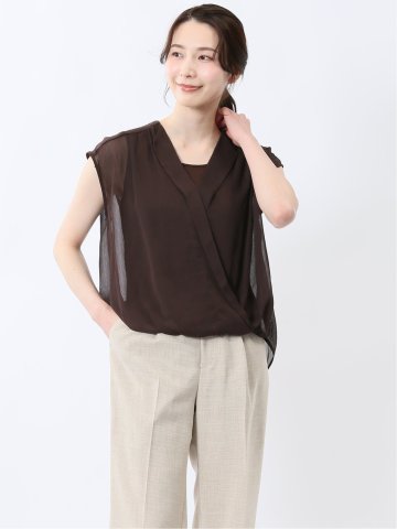 楊柳二重 ノースリ プルオーバーブラウス