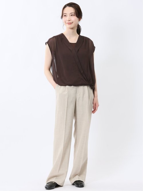 楊柳二重 ノースリ プルオーバーブラウス