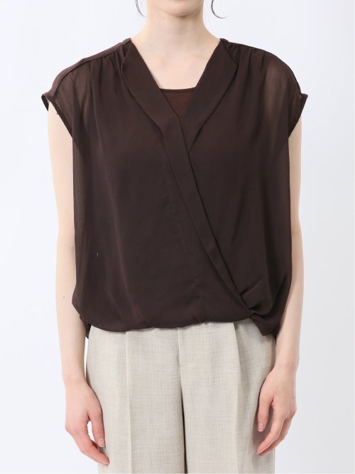 楊柳二重 ノースリ プルオーバーブラウス