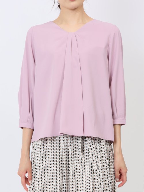 Vネック 7分袖プルオーバーブラウス