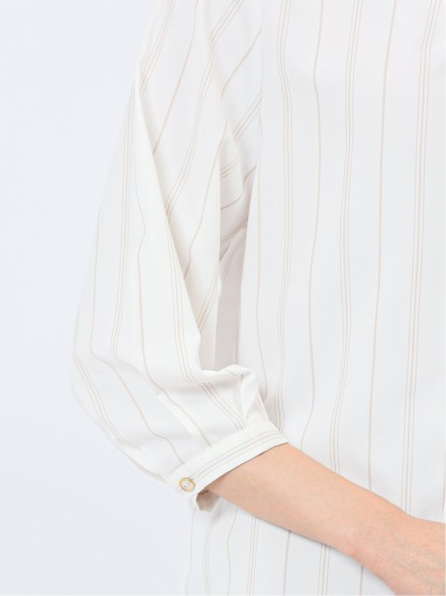 プリント Vネック 7分袖プルオーバーブラウス