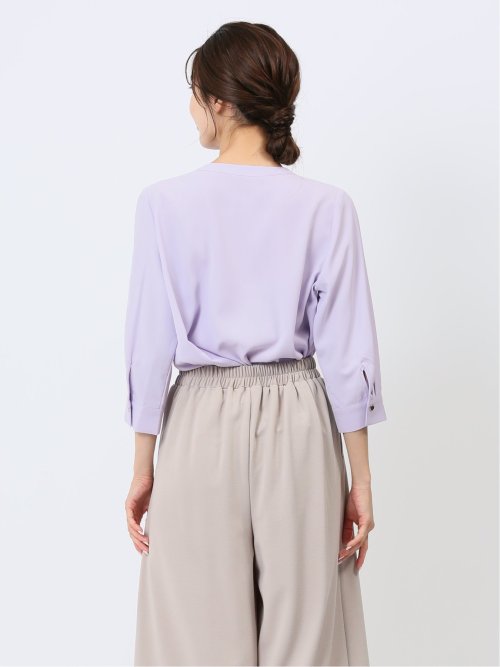 キーネック 7分袖プルオーバーブラウス