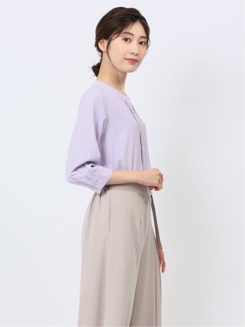 キーネック 7分袖プルオーバーブラウス