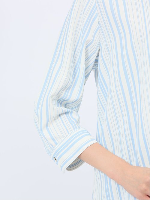 プリント キーネック 7分袖プルオーバーブラウス