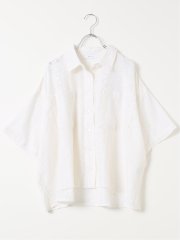 レース 衿付き 半袖 オーバー シャツ ブラウス