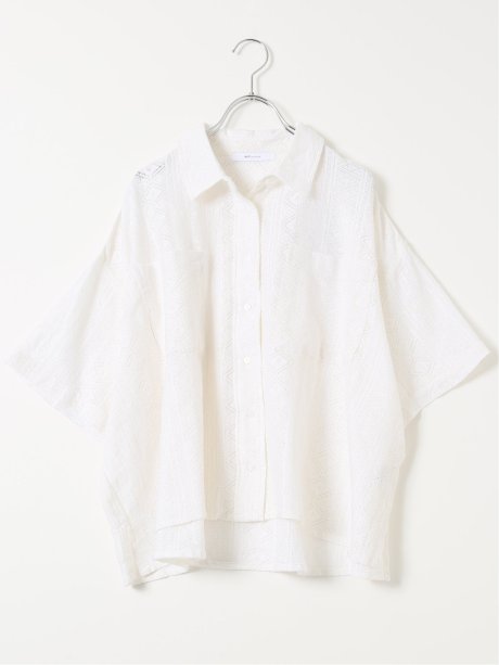 レース 衿付き 半袖 オーバー シャツ ブラウス
