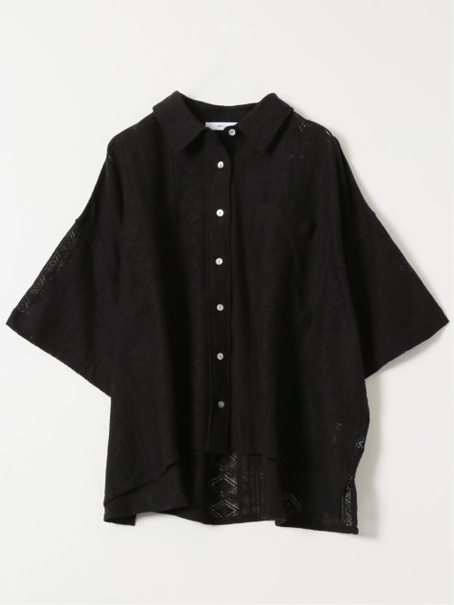 レース 衿付き 半袖 オーバー シャツ ブラウス