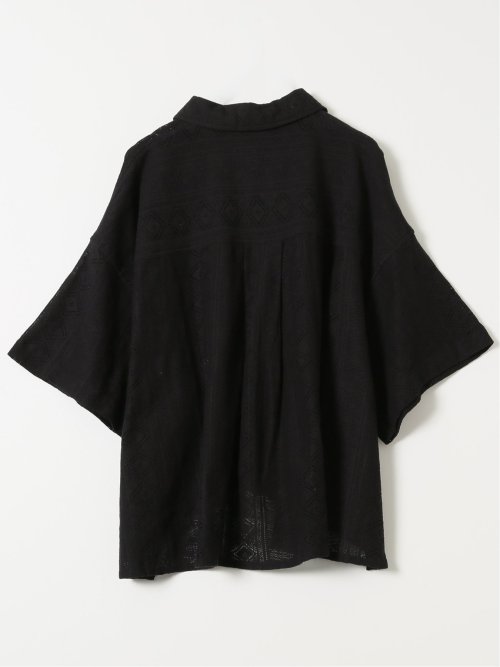 レース 衿付き 半袖 オーバー シャツ ブラウス
