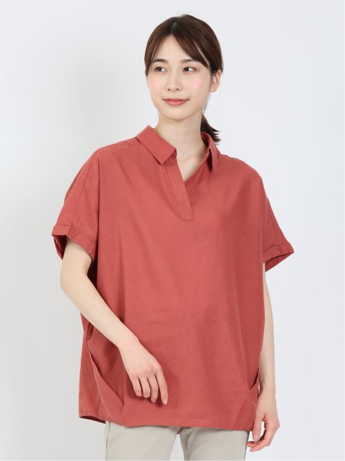 リネン混 半袖シャツチュニック(M 23ブリック): ワンピース/ドレス 