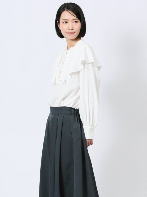 フリルカラー 前開きブラウス