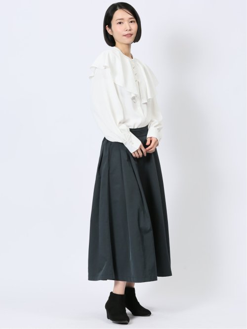 フリルカラー 前開きブラウス