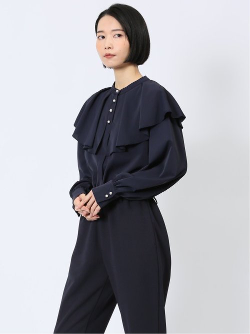 フリルカラー 前開きブラウス