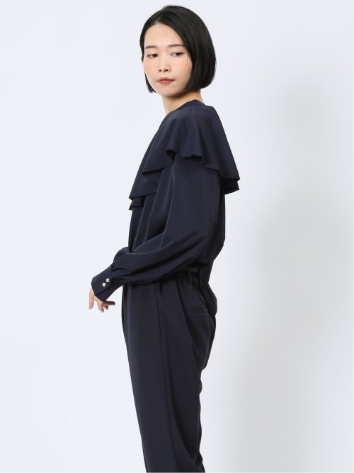 フリルカラー 前開きブラウス