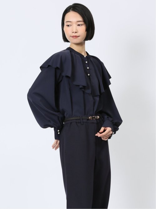 フリルカラー 前開きブラウス