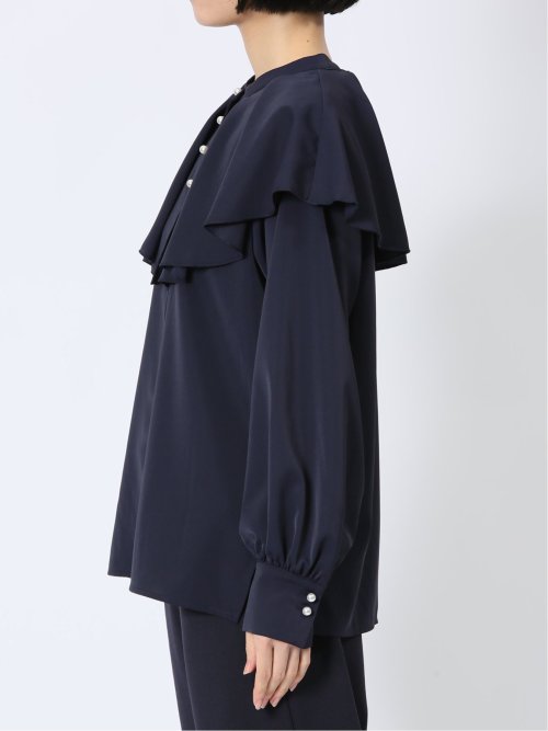 フリルカラー 前開きブラウス