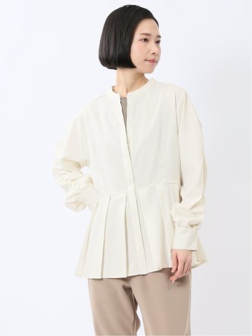 タック 前開き 長袖ブラウス