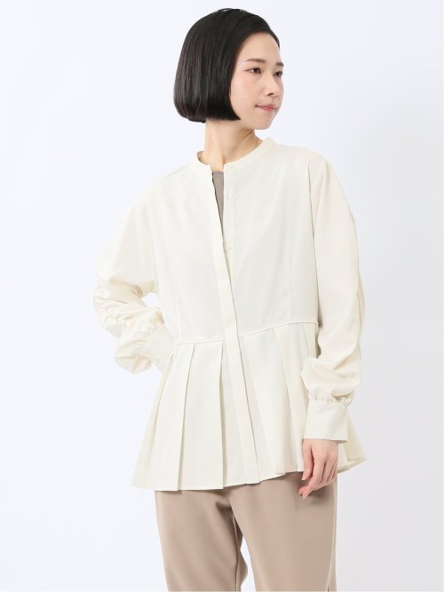 タック 前開き 長袖ブラウス