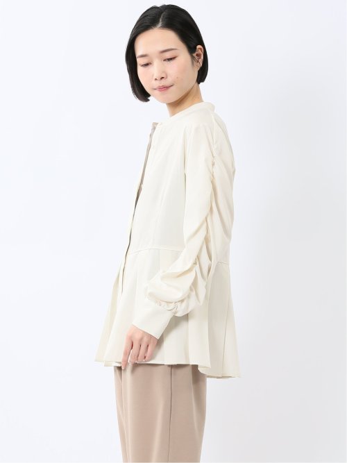 タック 前開き 長袖ブラウス