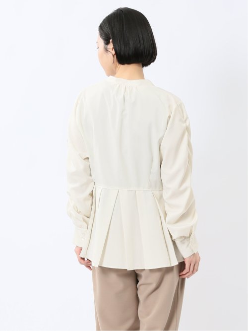 タック 前開き 長袖ブラウス