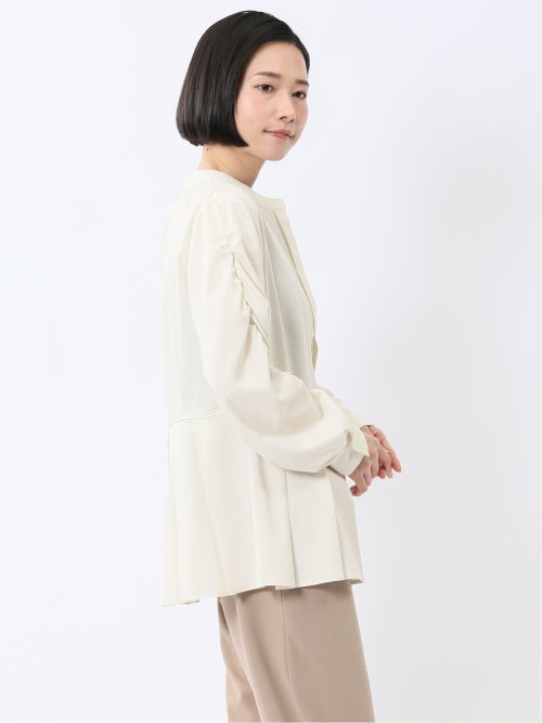 タック 前開き 長袖ブラウス