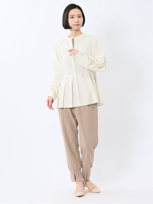 タック 前開き 長袖ブラウス