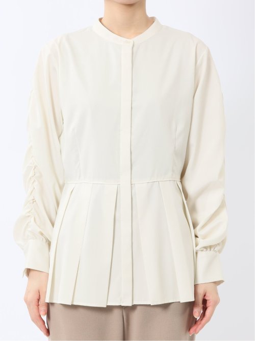 タック 前開き 長袖ブラウス