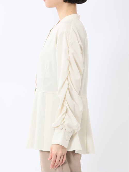 タック 前開き 長袖ブラウス