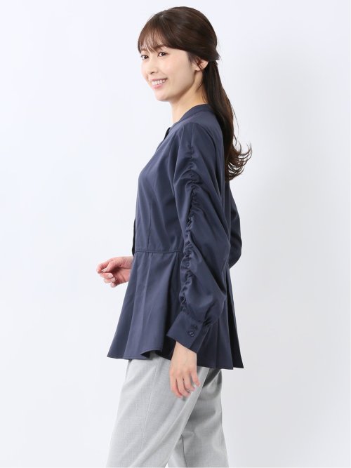 タック 前開き 長袖ブラウス