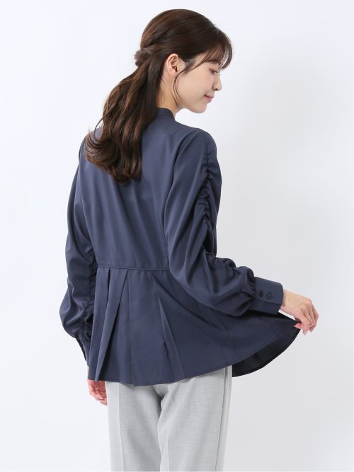 タック 前開き 長袖ブラウス