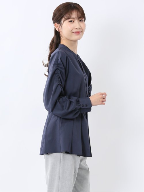 タック 前開き 長袖ブラウス