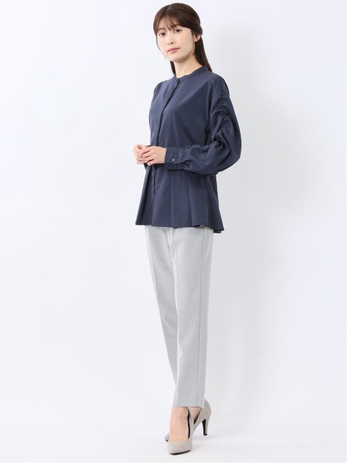 タック 前開き 長袖ブラウス