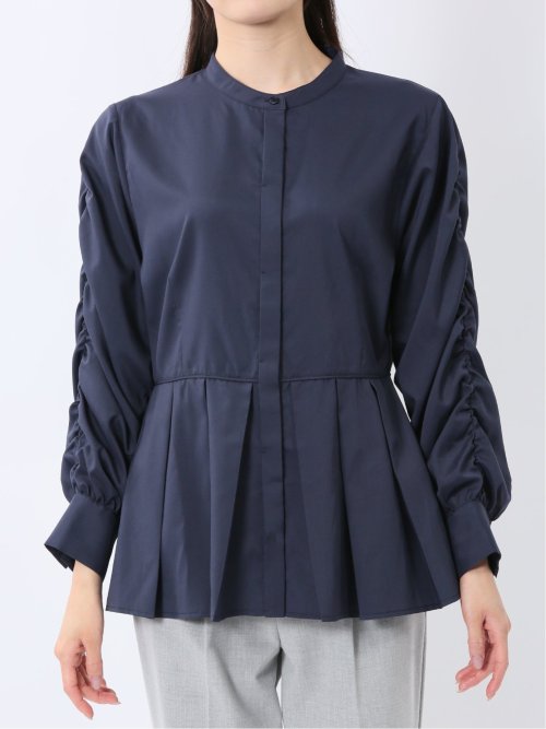 タック 前開き 長袖ブラウス