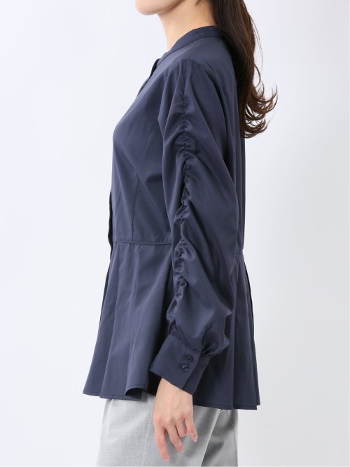 タック 前開き 長袖ブラウス