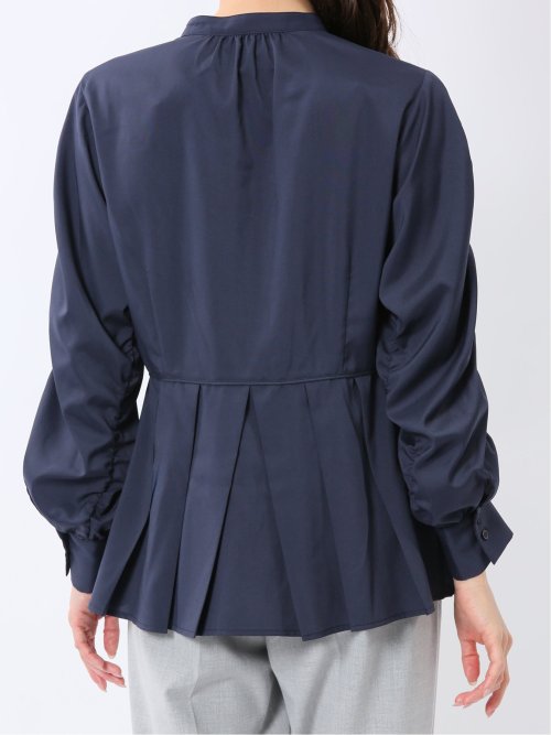 タック 前開き 長袖ブラウス