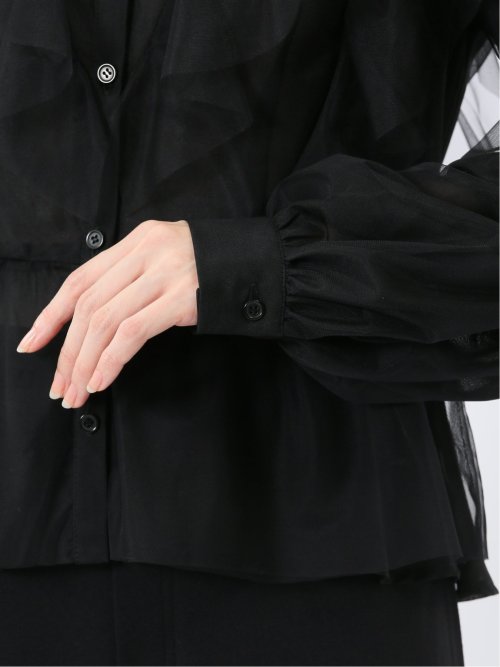 フリル 前開き 長袖ブラウス