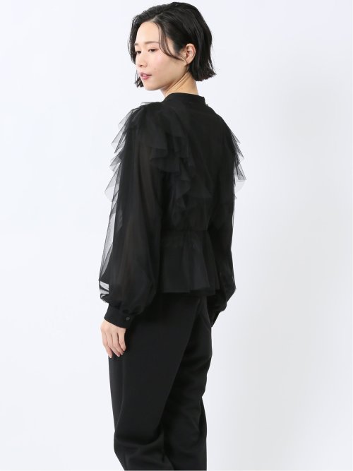 フリル 前開き 長袖ブラウス