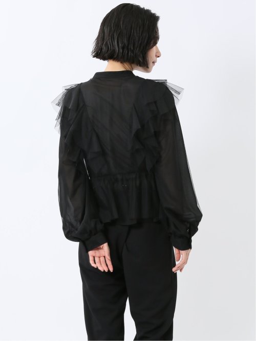 フリル 前開き 長袖ブラウス