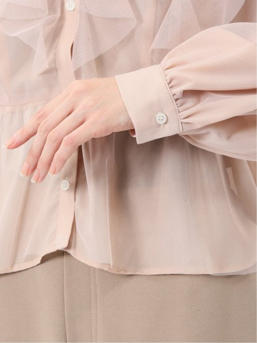 フリル 前開き 長袖ブラウス