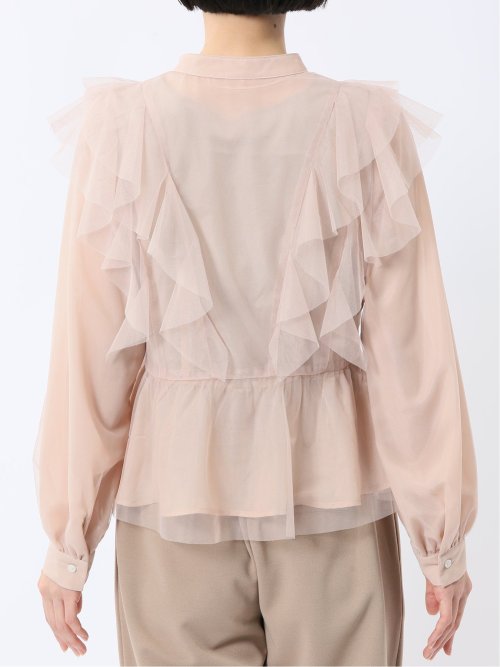 フリル 前開き 長袖ブラウス