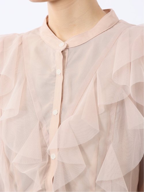 フリル 前開き 長袖ブラウス