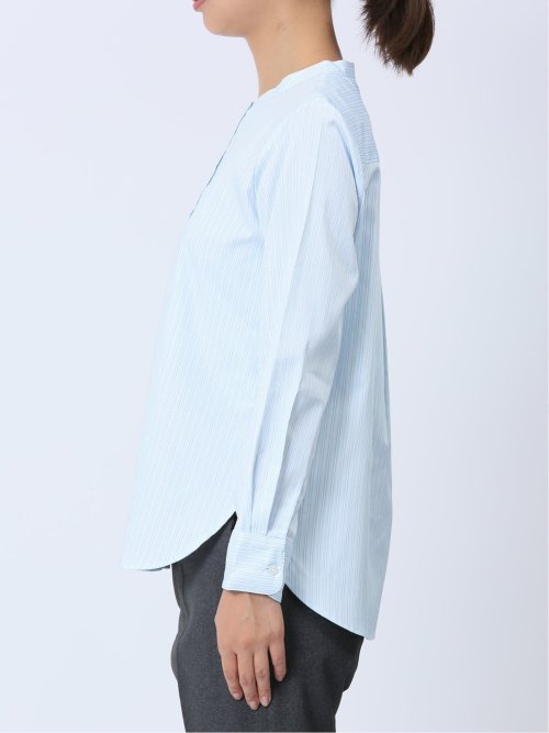 【WEB限定】形態安定 ストライプ柄 バンドカラー長袖ブラウス