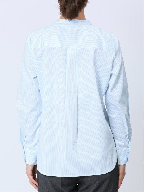 【WEB限定】形態安定 ストライプ柄 バンドカラー長袖ブラウス