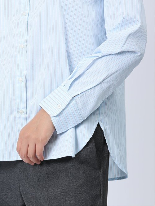 【WEB限定】形態安定 ストライプ柄 バンドカラー長袖ブラウス