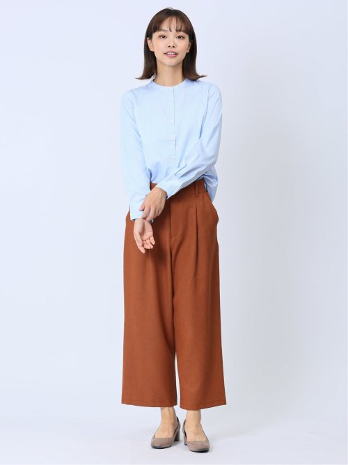 【WEB限定】形態安定 ストライプ柄 バンドカラー長袖ブラウス