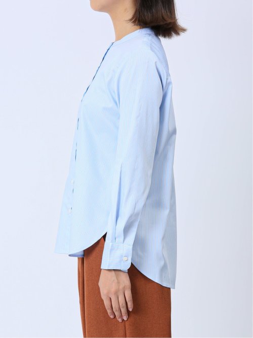 【WEB限定】形態安定 ストライプ柄 バンドカラー長袖ブラウス